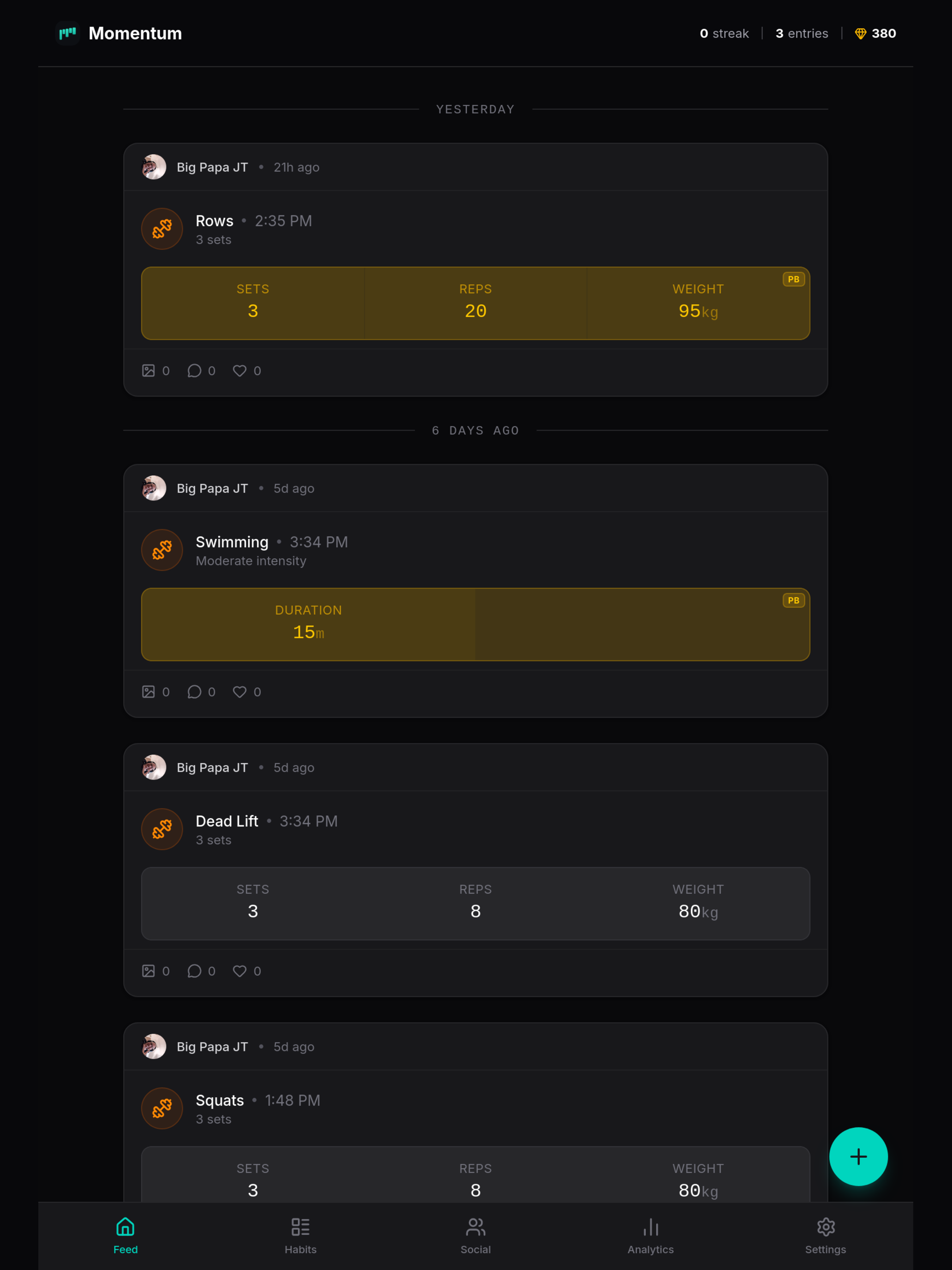Momentum habit tracking feed